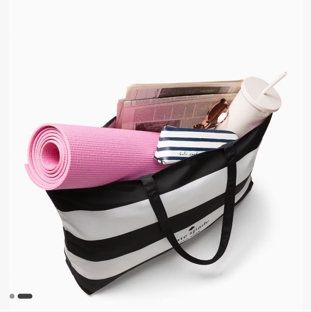 Kate Spade black and white canvas tote bag